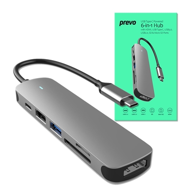 Prevo C605A 6-In-1 USB-C 4K Media and Data Transfer Hub Docking Station with 60W Passthrough, USB-C, HDMI, SD, USB-A for PC, Laptop, Tablet - Windows and Mac iOS Compatible - Image 2