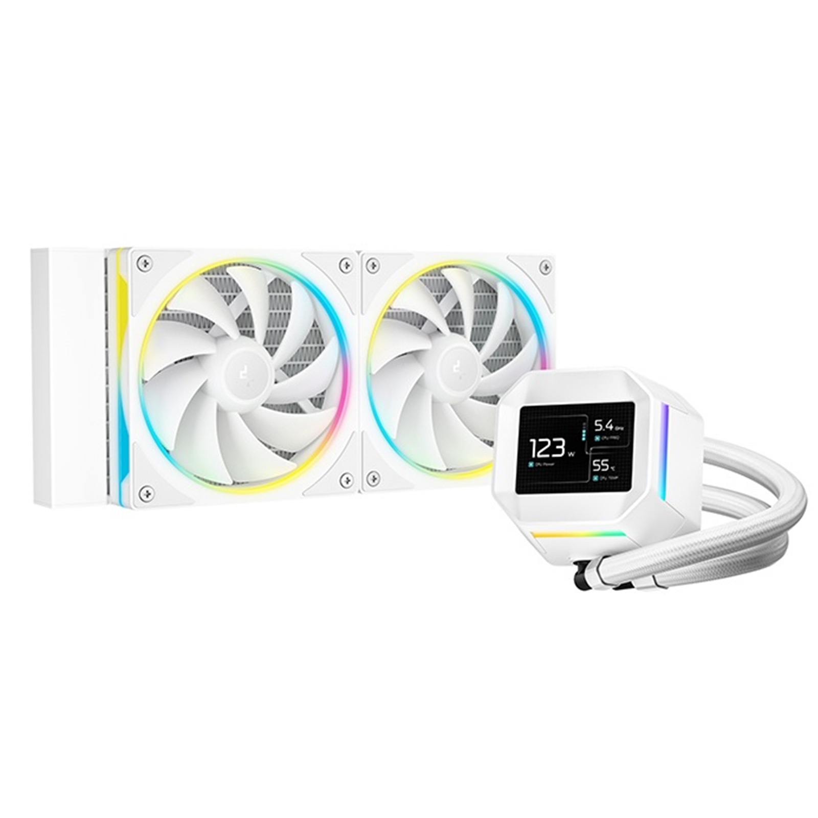 DeepCool LM240 White Liquid CPU Cooler with 2.4" IPS Display, 240mm AIO, Dual 120mm ARGB Fans, Anti-Leak Technology, PWM Pump, Intel LGA 1851/1700 & AMD AM5 Compatible, White - Image 3