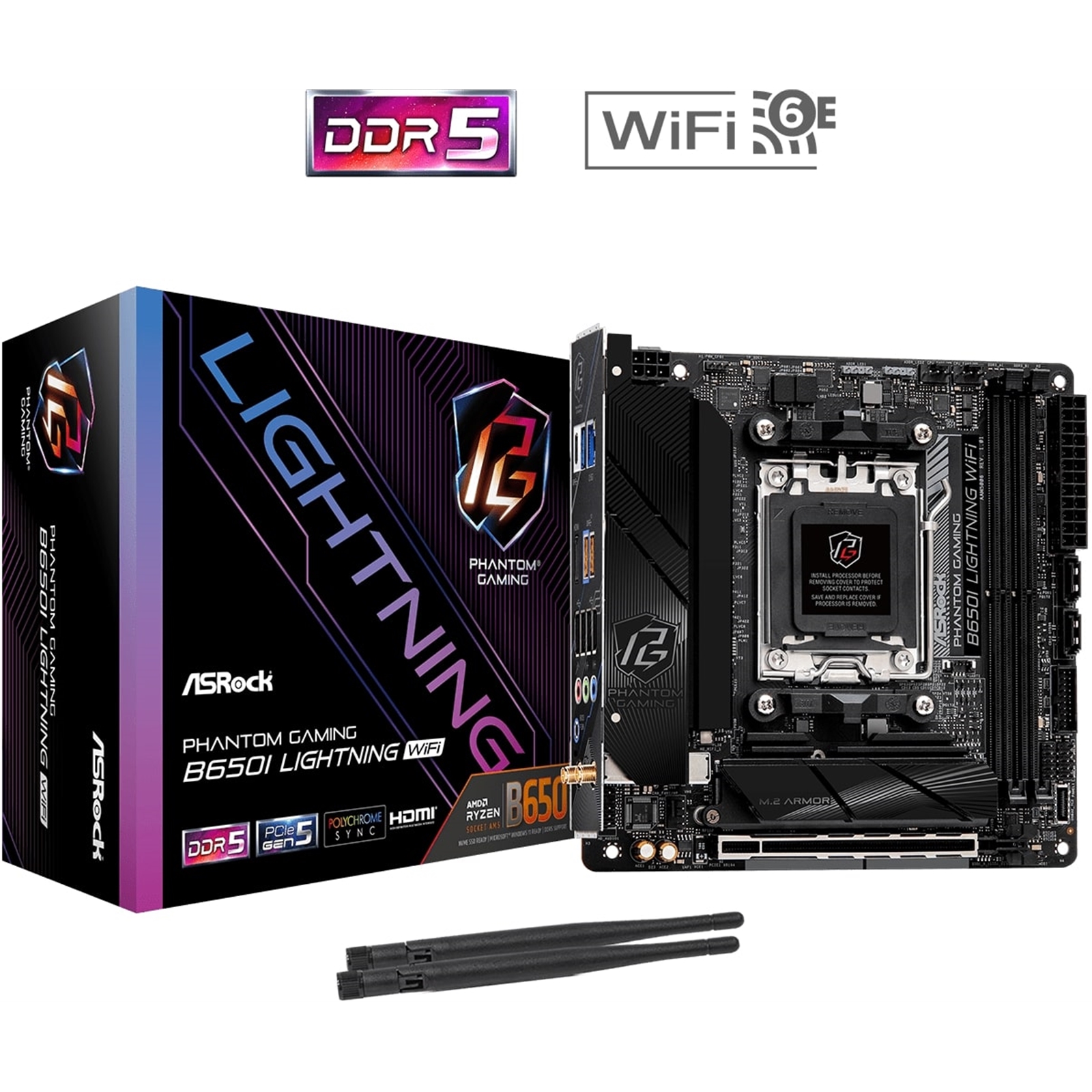 ASRock B650I LIGHTNING WIFI AMD AM5 Socket Motherboard, Mini-ITX, 2x DDR5 Slots, 2x M.2 Sockets, Fitted I/O Shield, 2.5GbE LAN, Wi-Fi 6E, 1x HDMI Port - Image 3