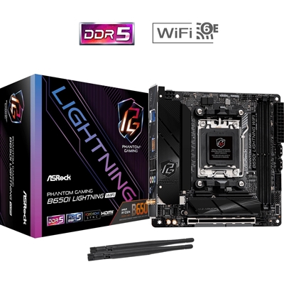 ASRock B650I LIGHTNING WIFI AMD AM5 Socket Motherboard, Mini-ITX, 2x DDR5 Slots, 2x M.2 Sockets, Fitted I/O Shield, 2.5GbE LAN, Wi-Fi 6E, 1x HDMI Port - Image 2