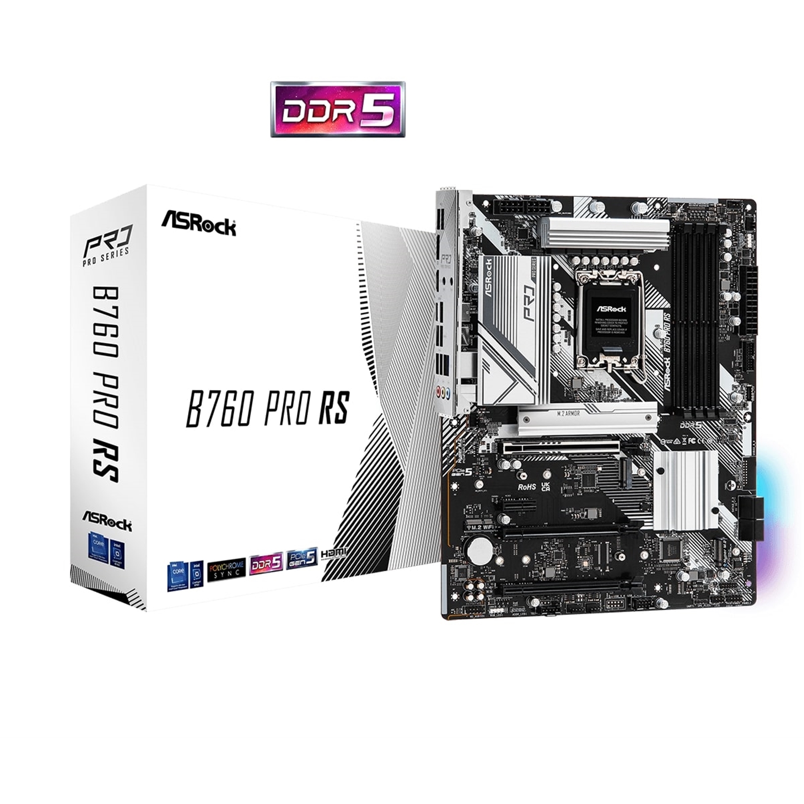 ASRock B760 PRO RS Intel 1700 Socket Motherboard, ATX, 4x DDR5 Slots, 3x M.2 Sockets, Fitted I/O Shield, 2.5GbE LAN, 1x DisplayPort / 1x HDMI Port - Image 3