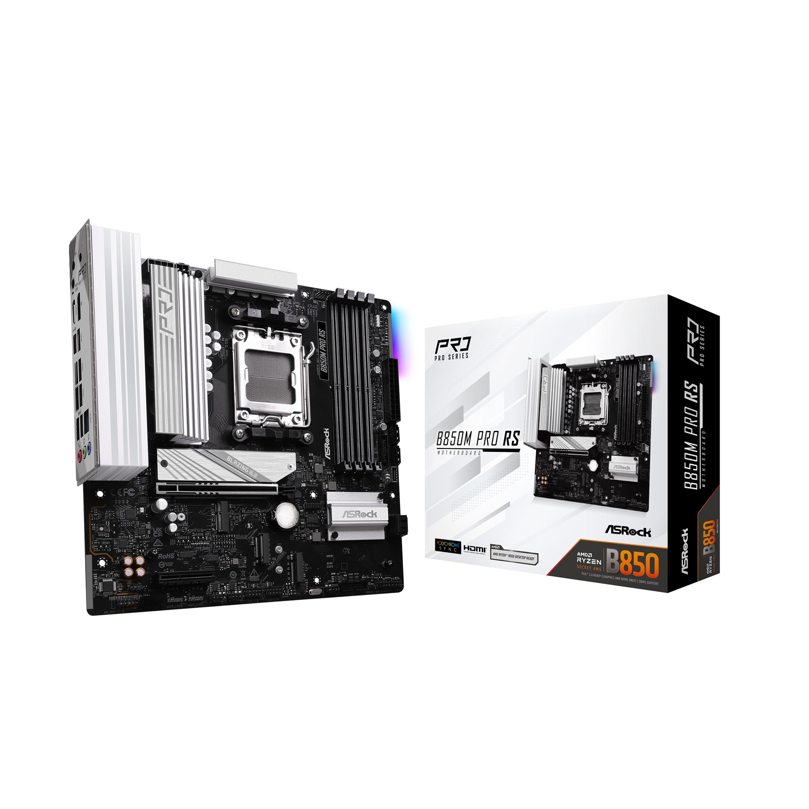 ASRock B850M Pro RS AMD AM5 Socket Motherboard, Micro-ATX, 4x DDR5 Slots, 3x M.2 Sockets, Fitted I/O Shield, 2.5GbE LAN, 1x DisplayPort / 1x HDMI Port - Image 3