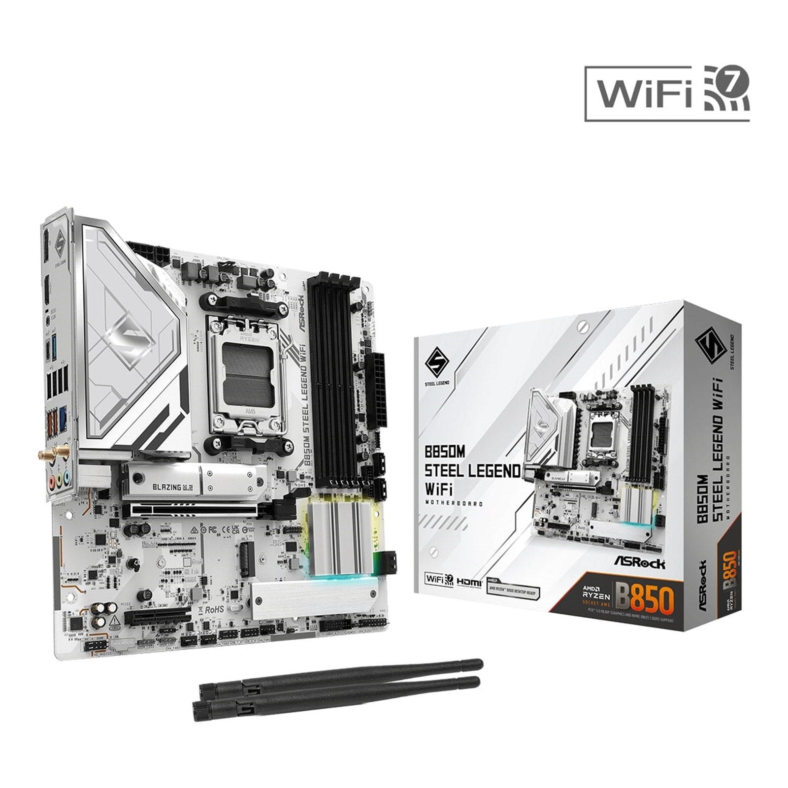 ASRock B850M Steel Legend WiFi AMD AM5 Socket Motherboard, Micro-ATX, 4x DDR5 Slots, 3x M.2 Sockets, Fitted I/O Shield, 2.5GbE LAN, Wi-Fi 7, 1x DisplayPort / 1x HDMI Port - Image 3