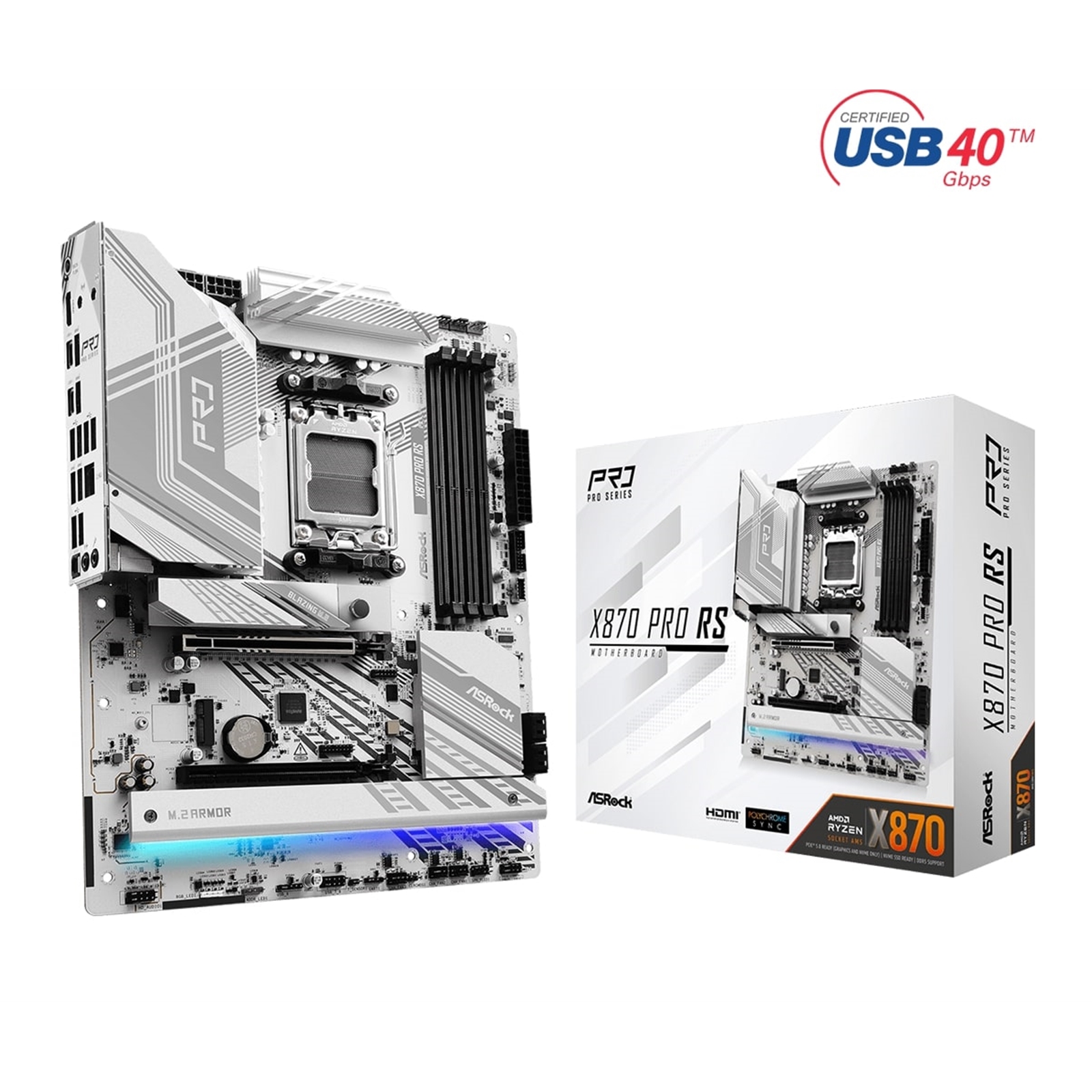 ASRock X870 PRO RS AMD AM5 Socket Motherboard, ATX, 4x DDR5 Slots, 3x M.2 Sockets, Fitted I/O Shield, 2.5GbE LAN, 1x HDMI Port / 2x USB-C (USB4) - Image 3