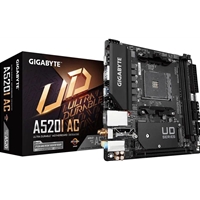 Gigabyte A520I AC Ultra Durable AMD AM4 Socket Motherboard, Mini-ITX, 2x DDR4 Slots, 1x M.2 Socket, GbE LAN, Wi-Fi 5, 1x DisplayPort / 2x HDMI Ports