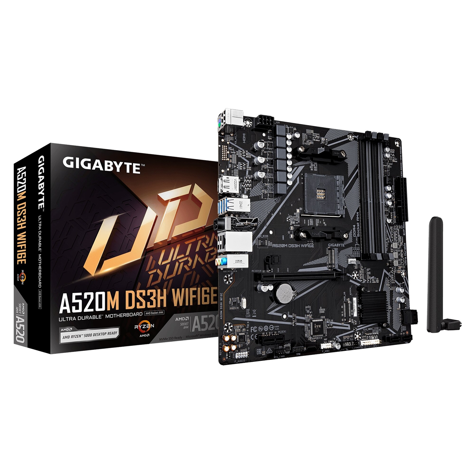 Gigabyte A520M DS3H WIFI6E AMD AM4 Socket Motherboard, Micro-ATX, 4x DDR4 Slots, 1x M.2 Socket, GbE LAN, Wi-Fi 6E, 1x DisplayPort / 1x HDMI Port - Image 3