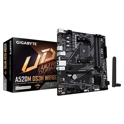 Gigabyte A520M DS3H WIFI6E AMD AM4 Socket Motherboard, Micro-ATX, 4x DDR4 Slots, 1x M.2 Socket, GbE LAN, Wi-Fi 6E, 1x DisplayPort / 1x HDMI Port - Image 2