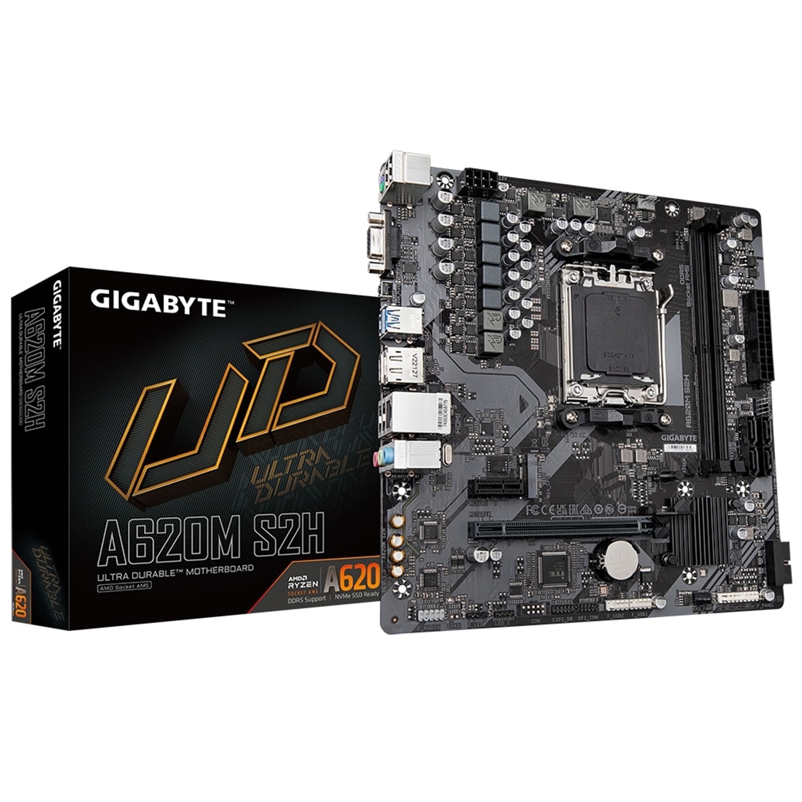 Gigabyte A620M S2H AMD AM5 Socket Motherboard, Micro-ATX, 2x DDR5 Slots, 1x M.2 Socket, GbE LAN, 1x D-Sub / 1x DisplayPort / 1x HDMI Port - Image 3