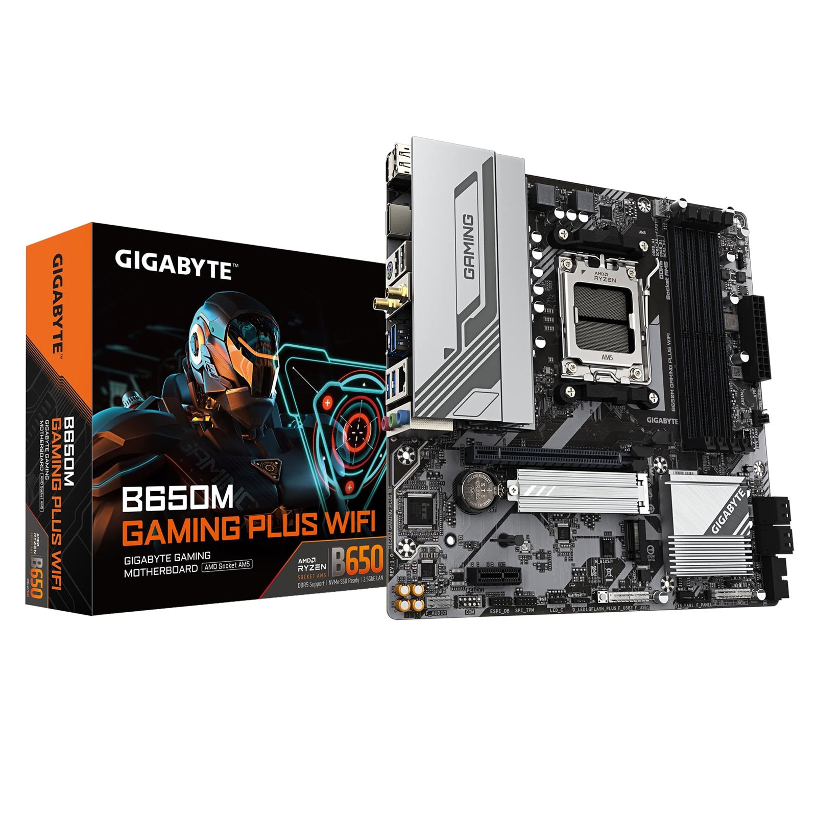 Gigabyte B650M GAMING PLUS WIFI (Rev. 1.2) AMD AM5 Socket Motherboard, Micro-ATX, 4x DDR5 Slots, 2x M.2 Sockets, Fitted I/O Shield, 2.5GbE LAN, Wi-Fi 6, 2x DisplayPorts / 1x HDMI Port - Image 3