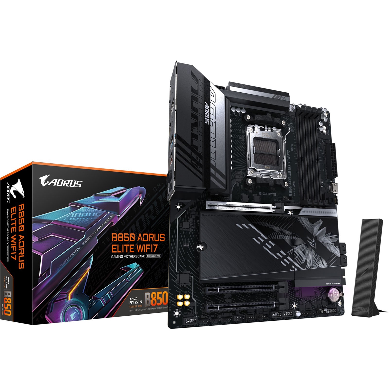 Gigabyte B850 AORUS ELITE WIFI7 AMD AM5 Socket Motherboard, ATX, 4x DDR5 Slots, 3x M.2 Sockets, Fitted I/O Shield, 2.5GbE LAN, Wi-Fi 7, 1x DisplayPort / 1x HDMI Port - Image 3