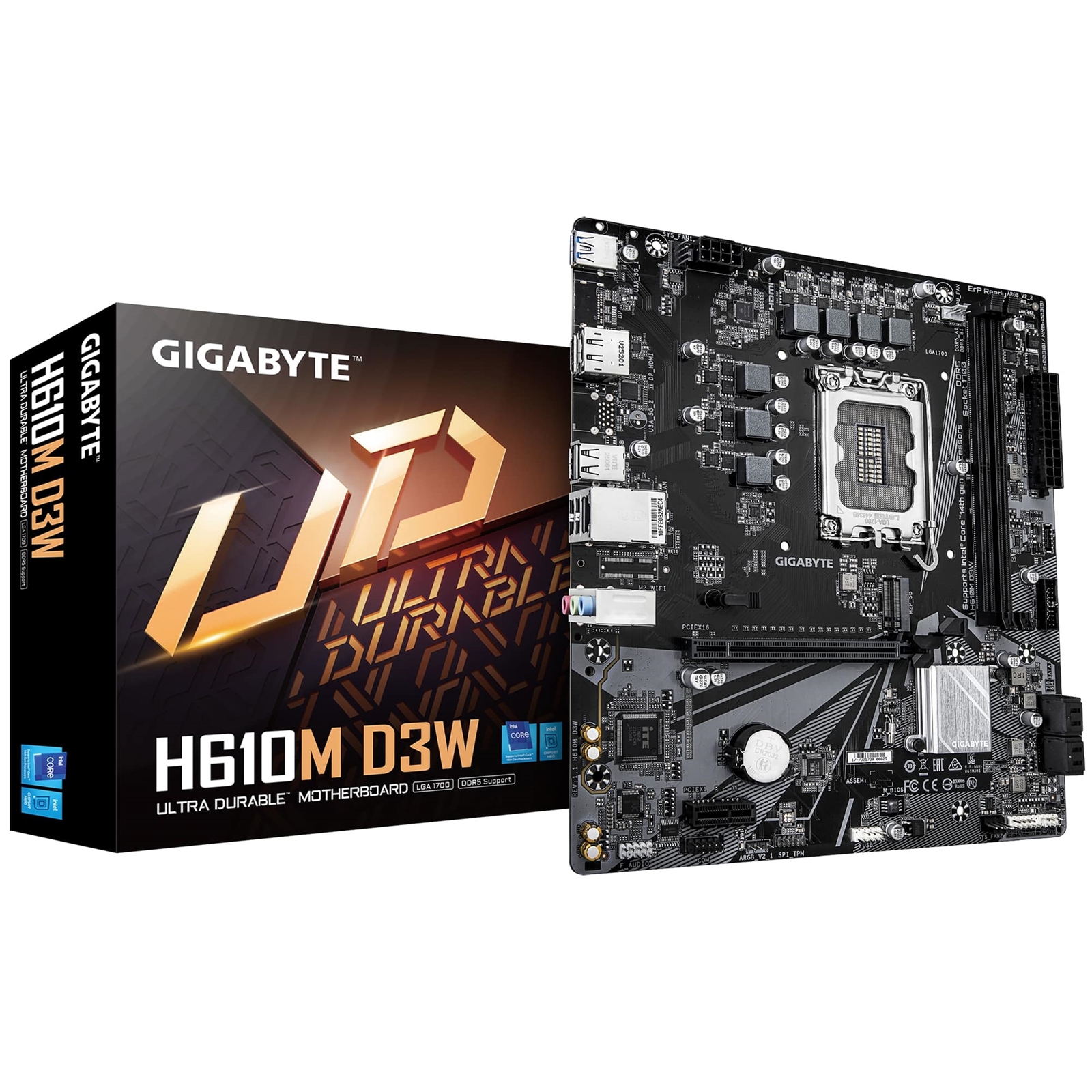 Gigabyte H610M D3W (Rev. 1.1) Intel 1700 Socket Motherboard, Micro-ATX, 2x DDR5 Slots, 1x M.2 Socket, GbE LAN, 1x DisplayPort / 1x HDMI Port - Image 3