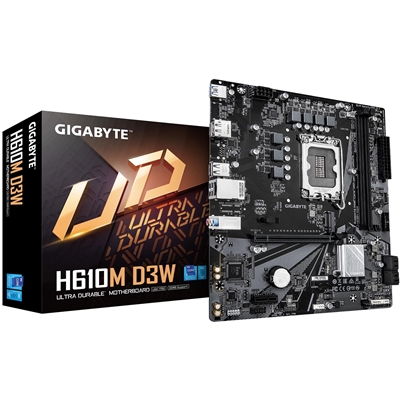 Gigabyte H610M D3W (Rev. 1.1) Intel 1700 Socket Motherboard, Micro-ATX, 2x DDR5 Slots, 1x M.2 Socket, GbE LAN, 1x DisplayPort / 1x HDMI Port - Image 2