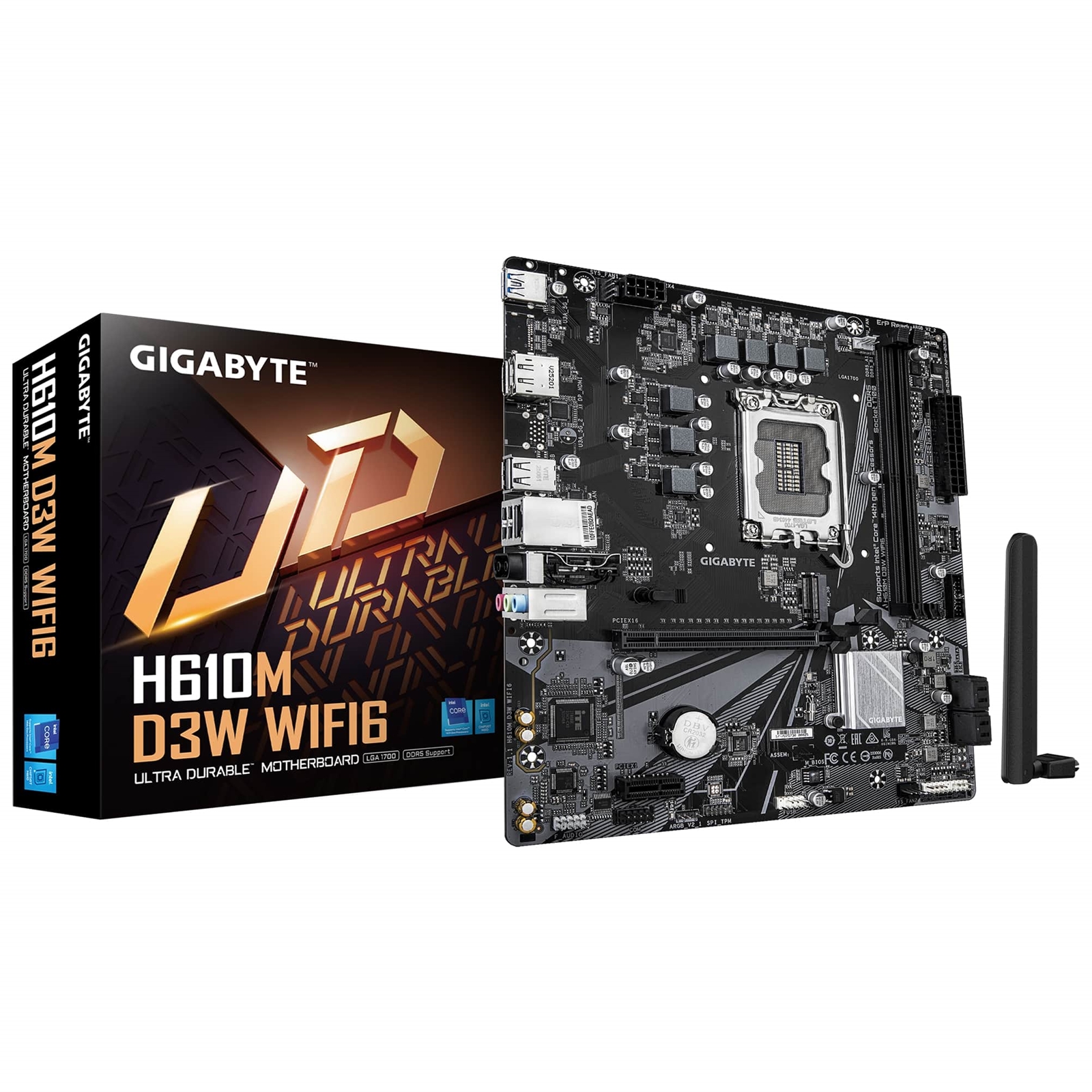 Gigabyte H610M D3W WIFI6 (Rev. 1.1) Intel 1700 Socket Motherboard, Micro-ATX, 2x DDR5 Slots, 1x M.2 Socket, GbE LAN, Wi-Fi 6, 1x DisplayPort / 1x HDMI Port - Image 3
