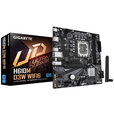 Gigabyte H610M D3W WIFI6 (Rev. 1.1) Intel 1700 Socket Motherboard, Micro-ATX, 2x DDR5 Slots, 1x M.2 Socket, GbE LAN, Wi-Fi 6, 1x DisplayPort / 1x HDMI Port - Image 2