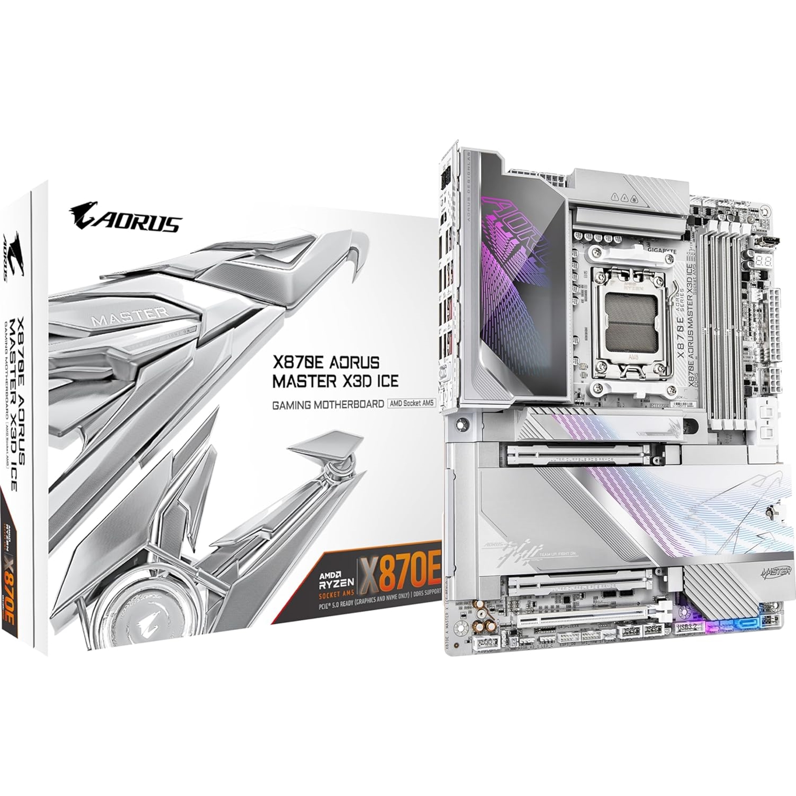 Gigabyte X870E AORUS MASTER X3D ICE AMD AM5 Socket Motherboard, ATX, 4x DDR5 Slots, 5x M.2 Sockets, Fitted I/O Shield, 10GbE LAN, Wi-Fi 7, 1x HDMI Port / 2x USB-C (USB4) - Image 3