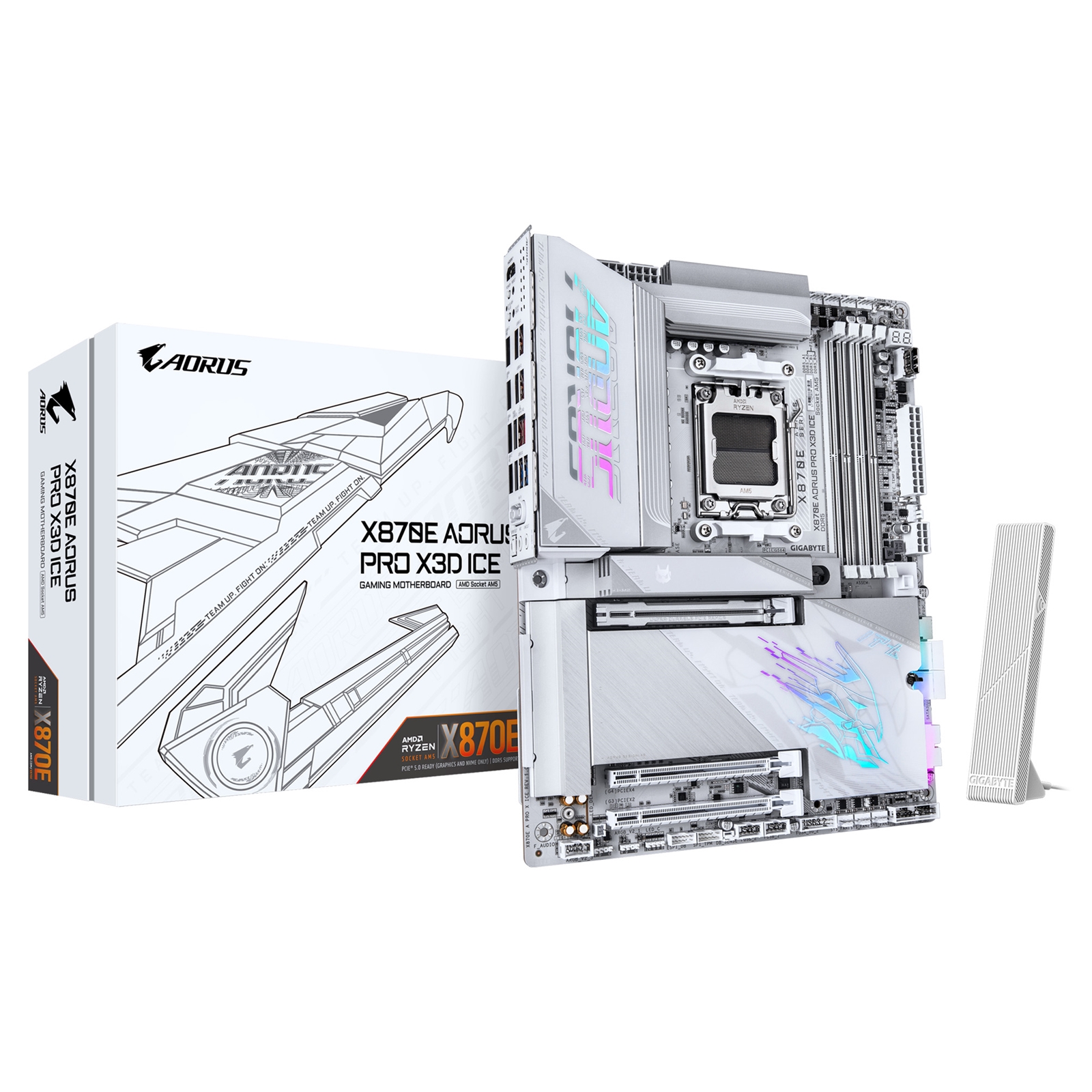Gigabyte X870E AORUS PRO X3D ICE AMD AM5 Socket Motherboard, ATX, 4x DDR5 Slots, 4x M.2 Sockets, Fitted I/O Shield, 5GbE LAN, Wi-Fi 7, 1x HDMI Port / 2x USB-C (USB4) - Image 3