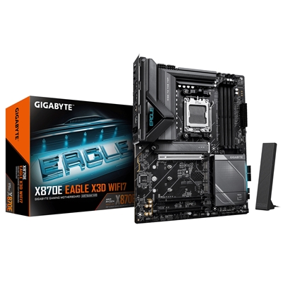 Gigabyte X870E EAGLE X3D WIFI7 AMD AM5 Socket Motherboard, ATX, 4x DDR5 Slots, 4x M.2 Sockets, Fitted I/O Shield, 5GbE LAN, Wi-Fi 7, 1x HDMI Port / 2x USB-C (USB4) - Image 2