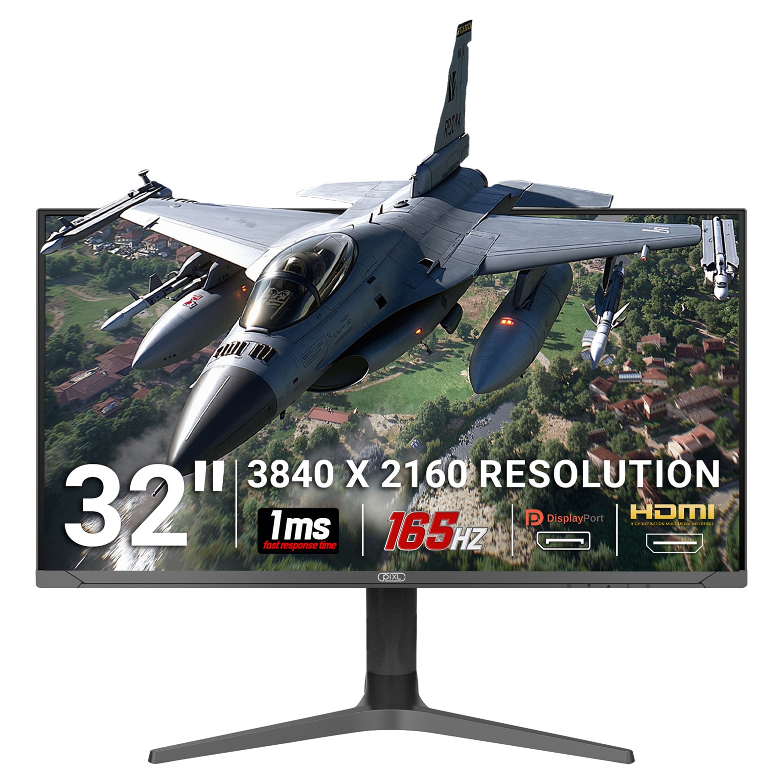 piXL CM32G7 32 Inch 144Hz 4K Widescreen IPS Gaming Monitor with AMD FreeSync & Nvidia G-Sync, 3840 x 2160 Resolution, 1ms Response Time, 144Hz Refresh Rate, HDMI, DisplayPort, USB-C, USB-A, RGB Lighting, VESA Mount & Height Adjust - Image 3