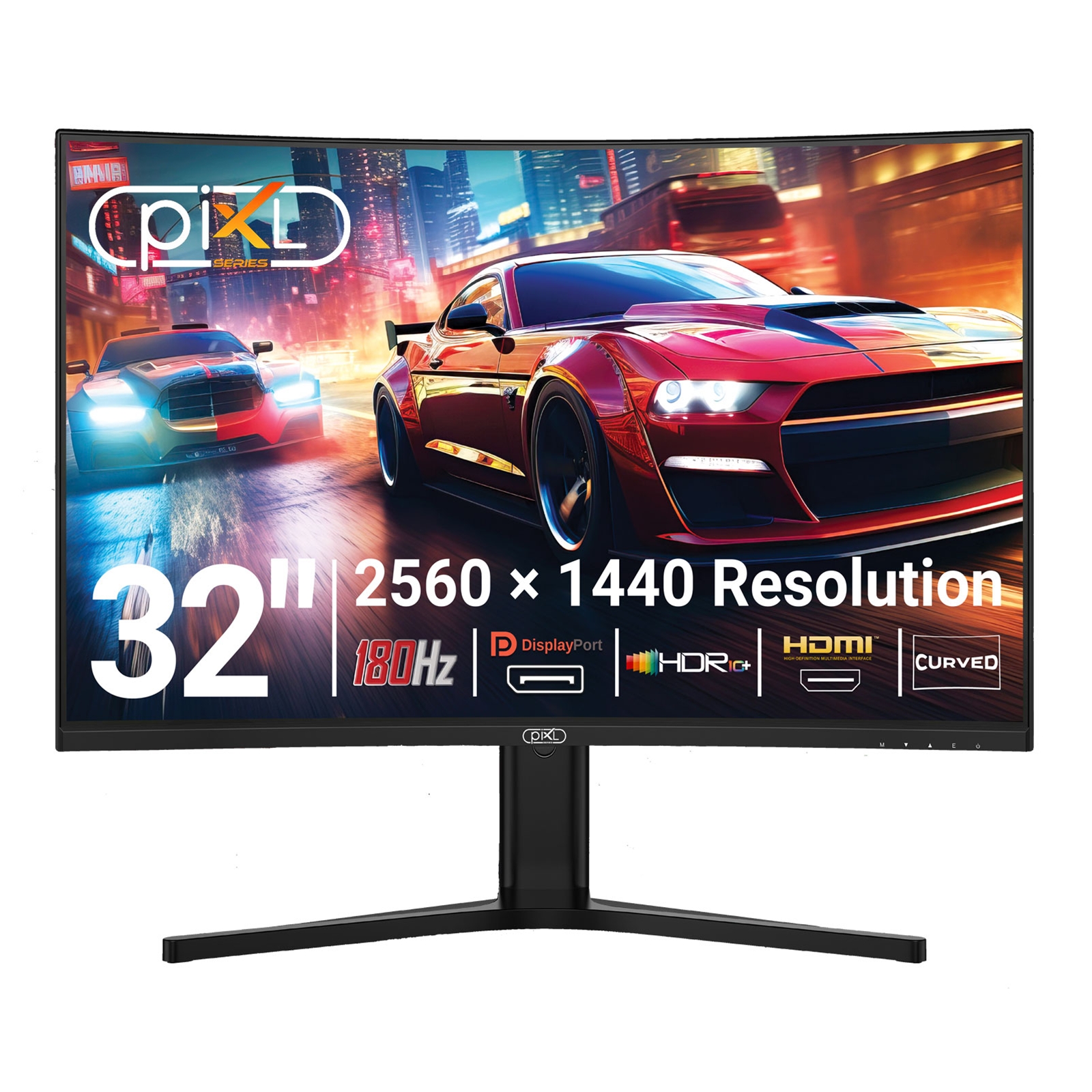 piXL X-Series GS32QIDPHA 32 Inch QHD IPS, Curved (1500R) Gaming Monitor with 180Hz Refresh Rate, 2560 x 1440 Resolution, 1ms Response Time, HDR10+, Adaptive Sync, 2x HDMI 2.0 & 2x DisplayPort 1.4, Height Adjustable - Image 3
