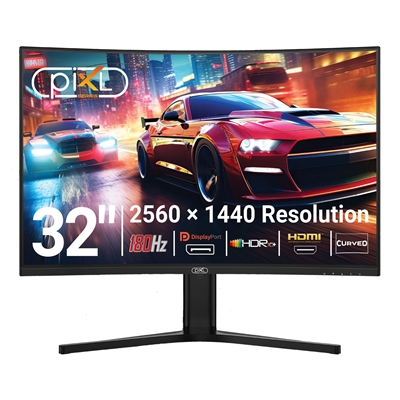piXL X-Series GS32QIDPHA 32 Inch QHD VA, Curved (1500R) Gaming Monitor with 180Hz Refresh Rate, 2560 x 1440 Resolution, 1ms Response Time, HDR10+, Adaptive Sync, 2x HDMI 2.1 & 2x DisplayPort 1.4, Height Adjustable - Image 2