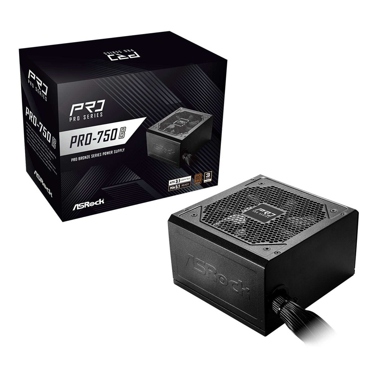 ASRock PRO-750B 750W ATX Power Supply Unit, 80 Plus Bronze Certified, 120mm Silent Cooling Fan, High Efficiency PSU - Image 3