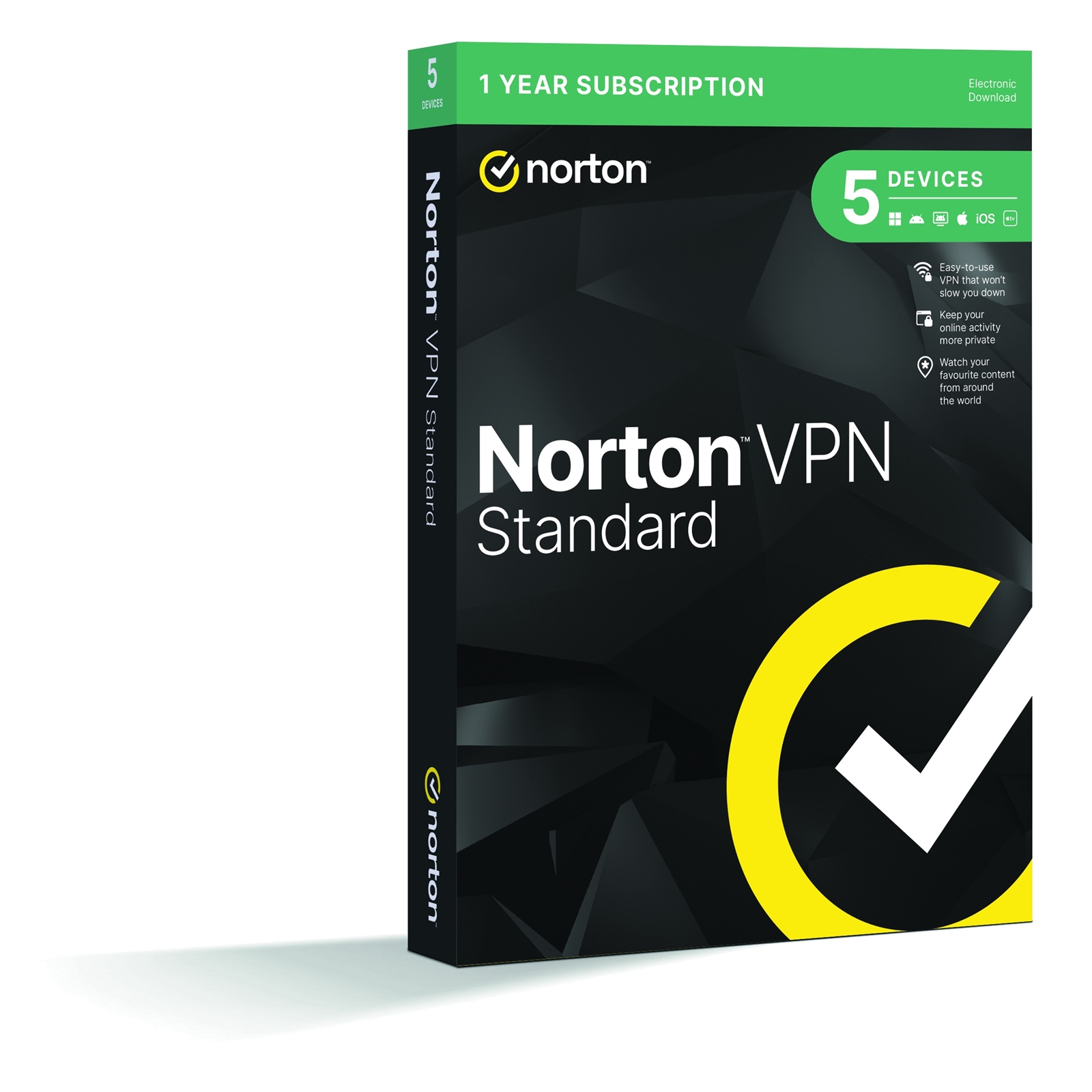 Norton VPN 5 Device 1-year Subscription, Includes Change Location, Content Access, Auto Connect and Ad Tracker Blocking, PC/Mac/iOS/Android, Retail Boxed - Image 3