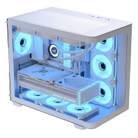 Aerocool (ACCM-PN01043.21) Dual-chamber PC case, Curved glass panelling, 4 x pre-installed 120mm ARGB fans, 450mm GPU clearance, Up to ATX motherboards, 3 x 2.5” and 2 x 3.5” bays, ATX, Micro-ATX, Mini-ITX - White