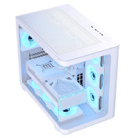 Aerocool (ACCM-PN01043.21) Dual-chamber PC case, Curved glass panelling, 4 x pre-installed 120mm ARGB fans, 450mm GPU clearance, Up to ATX motherboards, 3 x 2.5” and 2 x 3.5” bays, ATX, Micro-ATX, Mini-ITX - White - Image 2