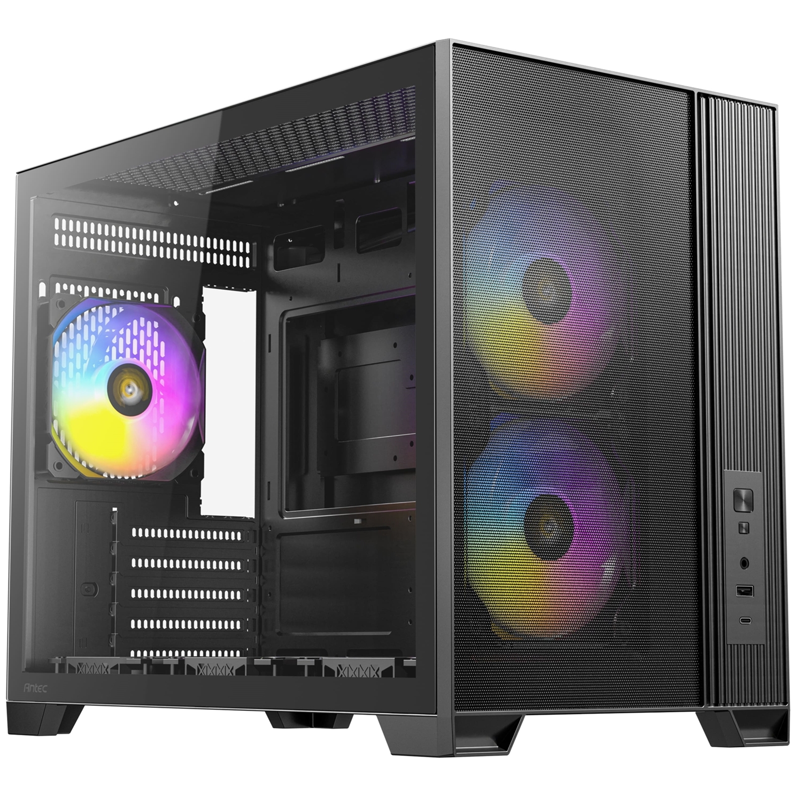 Antec FLUX M Mini Tower Gaming Case, 1 x USB Type-C / 1 x USB 3.0, Tempered Glass Side Window Panel, Vertical Airflow Design, 3 x Pre-Installed RGB LED Fans & 3 PWM Reverse Fans, Micro-ATX, ITX Compatible - Image 3