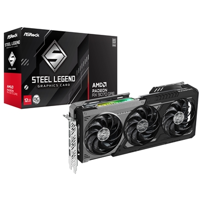 ASRock AMD Radeon RX 9070 GRE Steel Legend Dark OC 12GB GDDR6 Graphics Card, 3072 Streams, 2340 MHz Core Clock, Triple Fan, 3x DisplayPorts / 1x HDMI Port - Image 2