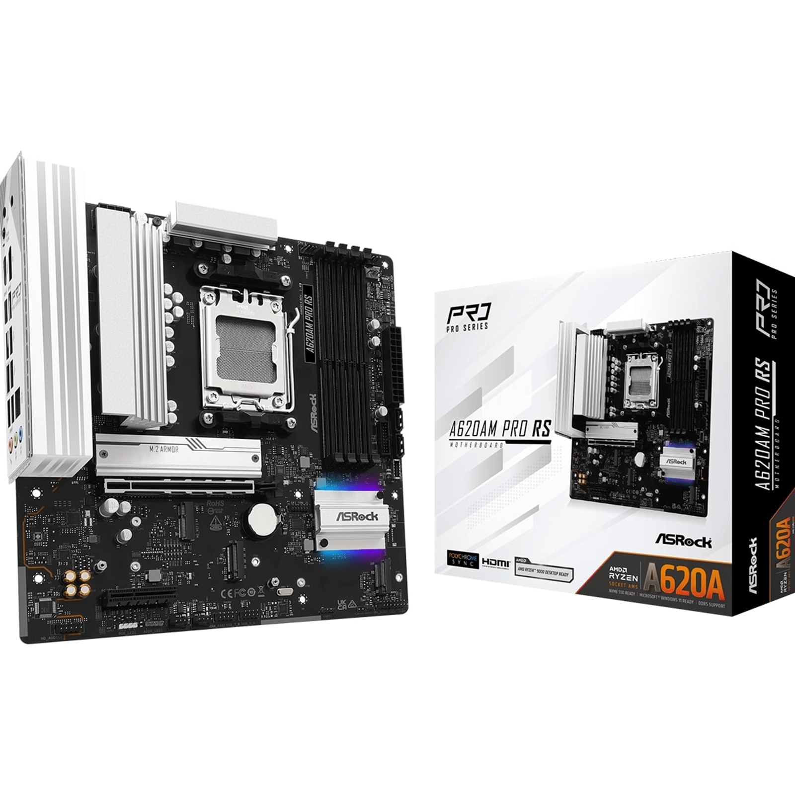 ASRock A620AM PRO RS AMD AM5 Socket Motherboard, Micro-ATX, 4x DDR5 Slots, 3x M.2 Sockets, 2.5GbE LAN, 1x HDMI Port / 1x DisplayPort - Image 3