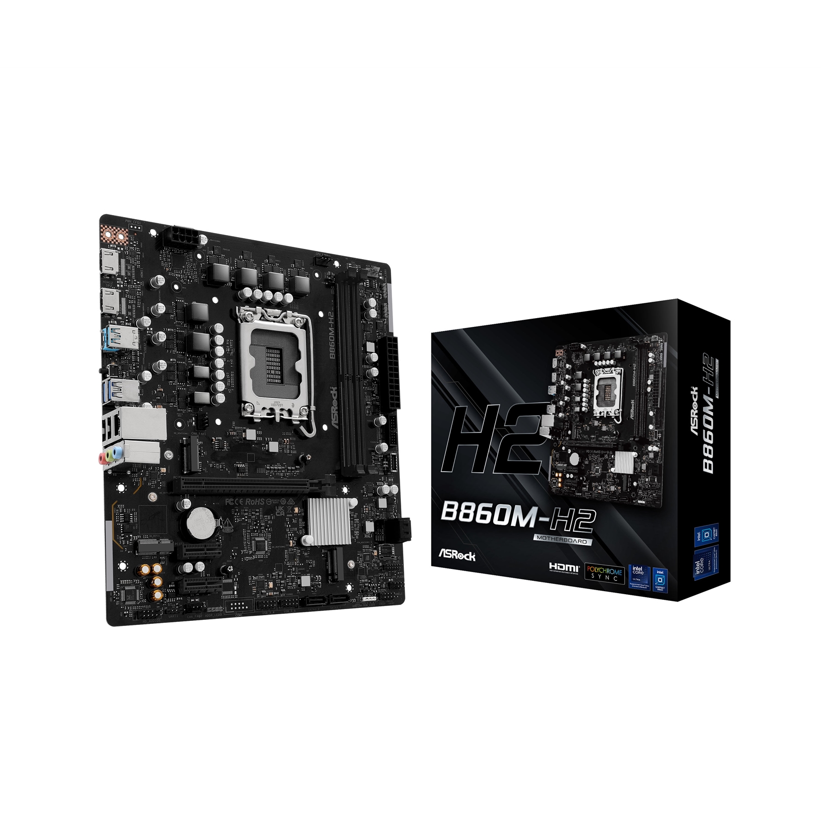 ASRock B860M-H2 Intel 1851 Socket Motherboard, Micro-ATX, 2x DDR5 Slots, 2x M.2 Sockets, 2x USB-C Port, GbE LAN, 2x HDMI Port - Image 3