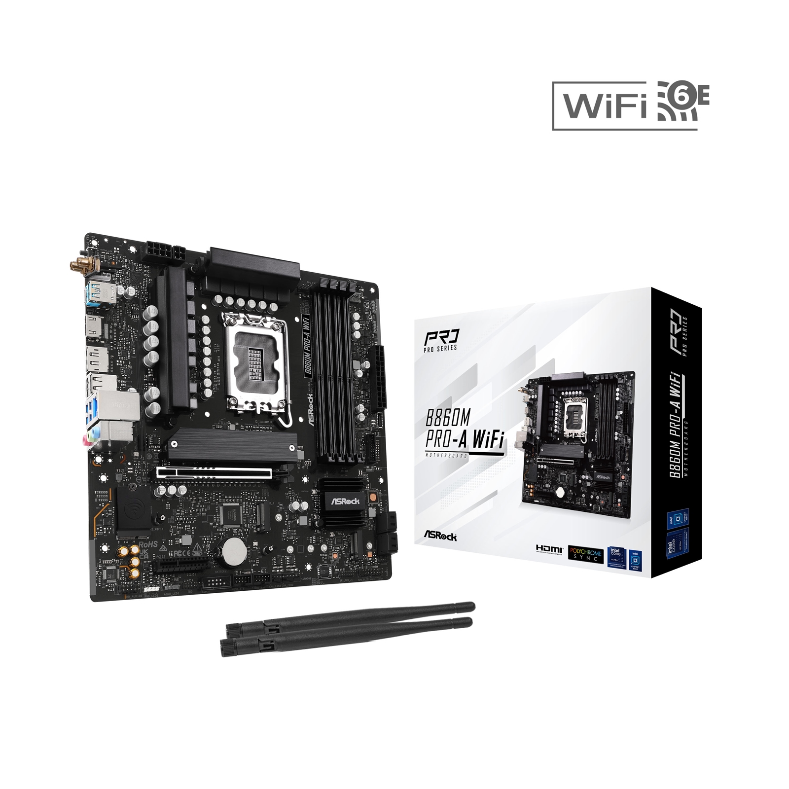 ASRock B860M Pro-A WiFi Intel 1851 Socket Motherboard, Micro-ATX, 4x DDR5 Slots, 3x M.2 Sockets, 2x USB-C Port, 2.5GbE LAN, Wi-Fi 6E, 1x DisplayPort / 1x HDMI Port - Image 3