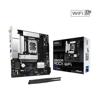 ASRock B860M Rock WiFi Intel 1851 Socket Motherboard, Micro-ATX, 2x DDR5 Slots, 2x M.2 Socket, Fitted I/O Shield, 2.5GbE LAN, Wi-Fi 6E, 1x DisplayPort / 1x HDMI Port - Image 2