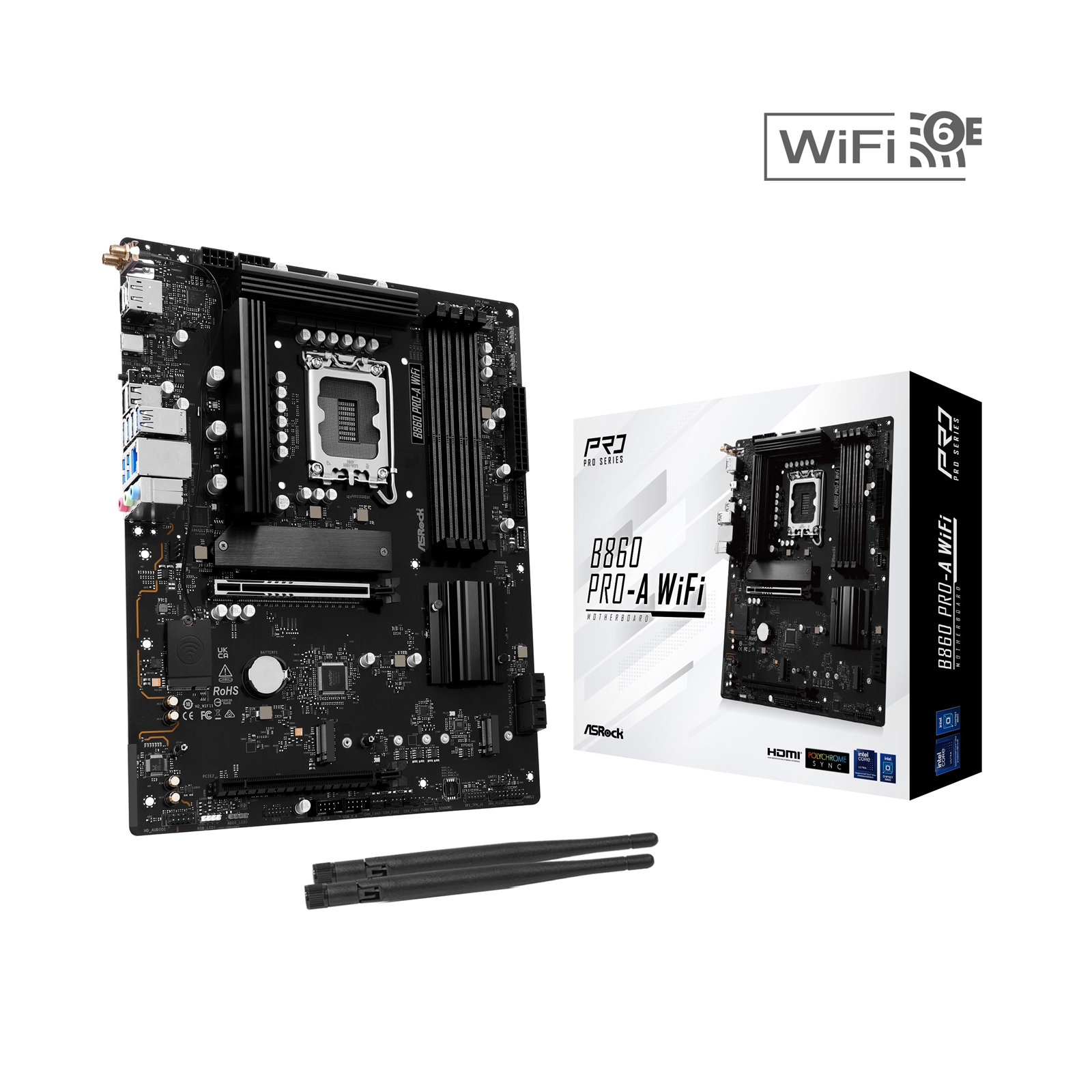ASRock B860 Pro-A WiFi Intel 1851 Socket Motherboard, ATX, 4x DDR5 Slots, 3x M.2 Sockets, 2.5GbE LAN, Wi-Fi 6E, 1x DisplayPort / 1x HDMI Port - Image 3