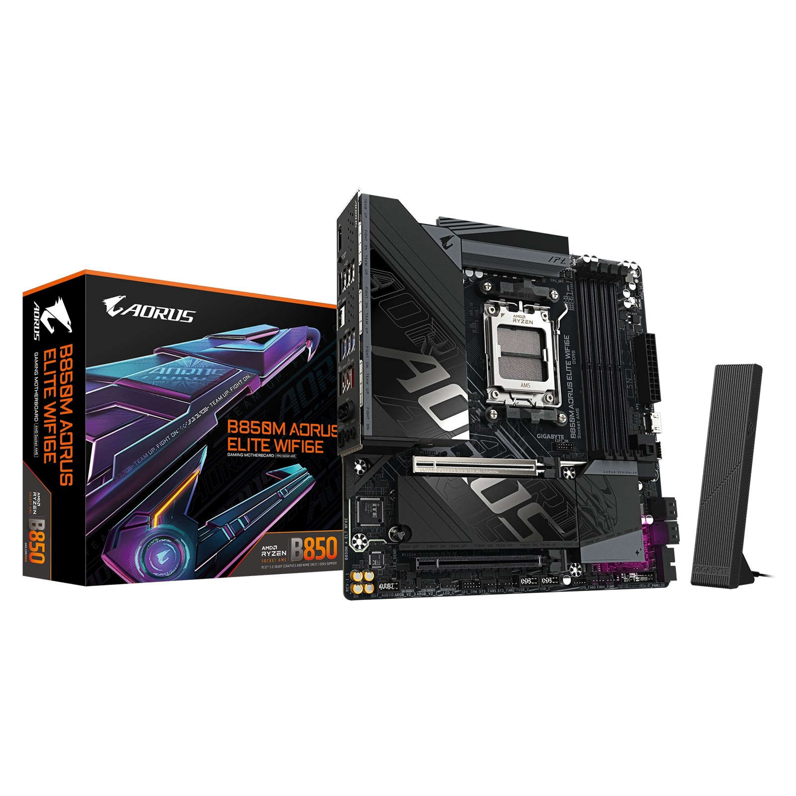 Gigabyte B850M AORUS ELITE WIFI6E AMD AM5 Socket Motherboard, Micro-ATX, 4x DDR5 Slots, 2x M.2 Sockets, Fitted I/O Shield, 2.5GbE LAN, Wi-Fi 6E, 1x DisplayPort - Image 3