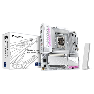 Gigabyte B860M AORUS ELITE WIFI6E ICE Intel 1851 Socket Motherboard, Micro-ATX, 4x DDR5 Slots, 3x M.2 Sockets, Fitted I/O Shield, 2.5GbE LAN, Wi-Fi 6E, 1x DisplayPort / 1x HDMI Port / 1x USB-C (USB4) - Image 2