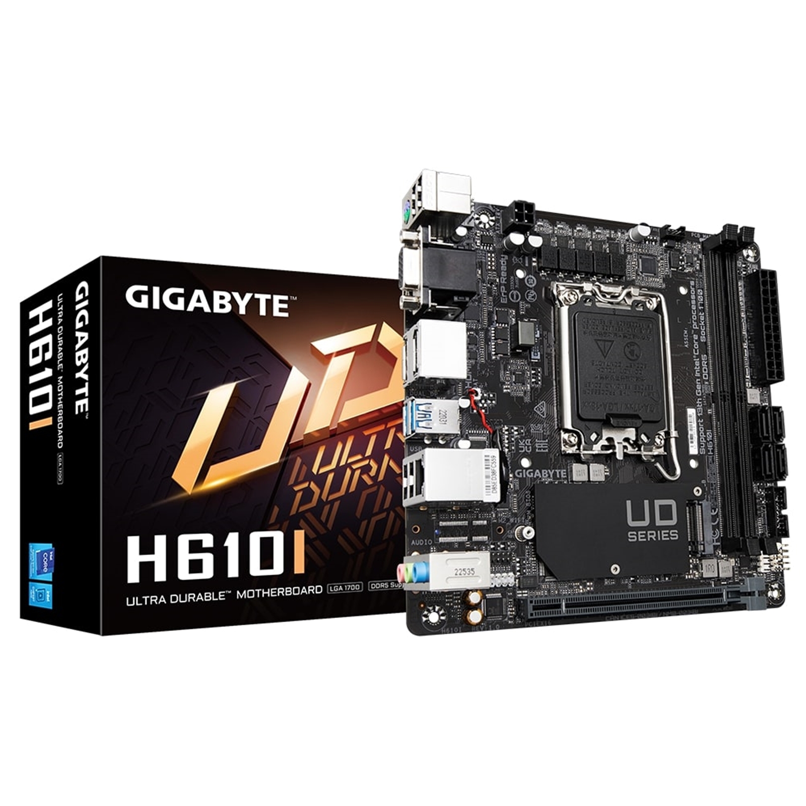 Gigabyte H610I Intel 1700 Socket Motherboard, Mini-ITX, 2x DDR5 Slots, 1x M.2 Socket, GbE LAN, 1x D-Sub / 2x DisplayPorts / 1x HDMI Port - Image 3