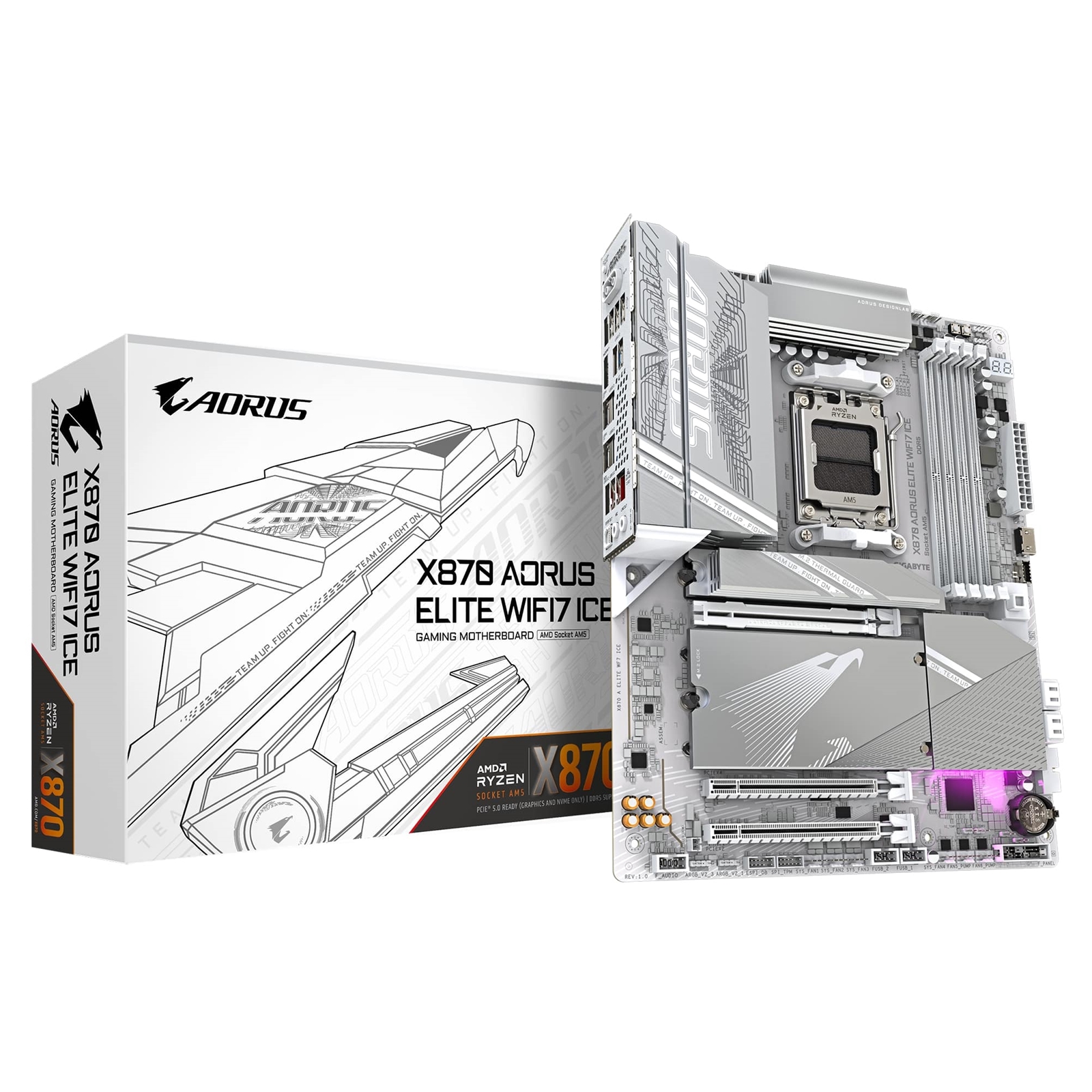 Gigabyte X870 AORUS ELITE WIFI7 ICE AMD AM5 Socket Motherboard, ATX, 4x DDR5 Slots, 4x M.2 Sockets, Fitted I/O Shield, 2.5GbE LAN, Wi-Fi 7, 1x HDMI Port / 2x USB-C (USB4) - Image 3