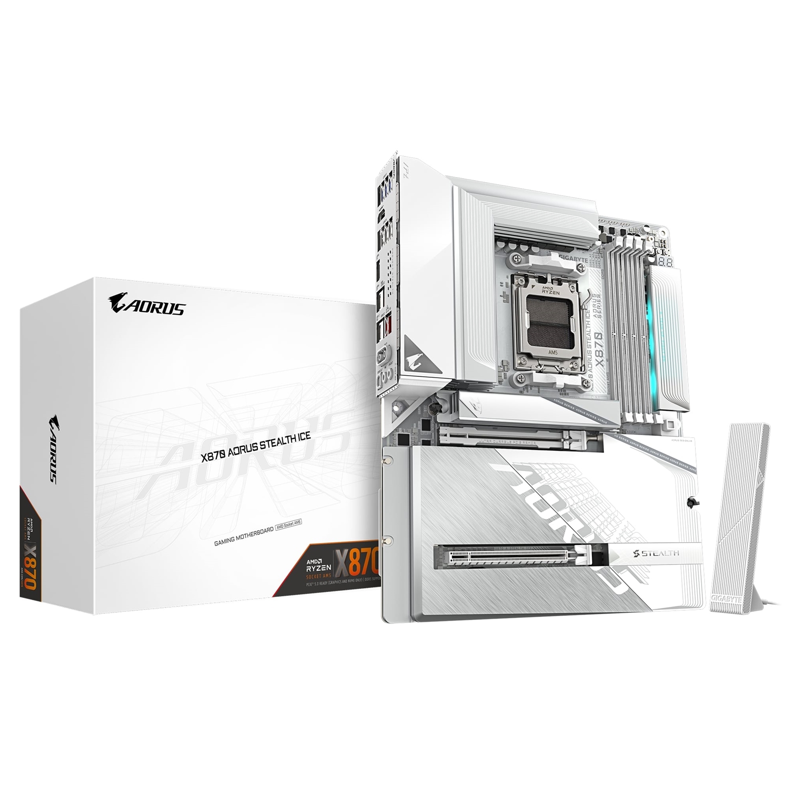 Gigabyte X870 AORUS STEALTH ICE AMD AM5 Socket Motherboard, ATX, 4x DDR5 Slots, 4x M.2 Sockets, 5GbE LAN, Wi-Fi 7, 1x HDMI Port / 2x USB-C (USB4) - Image 3