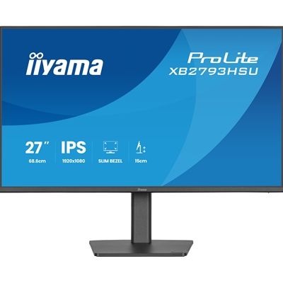 iiyama ProLite monitor XB2793HSU-B1 Height Adjustable, 27" IPS, 120Hz, Black, 4-side slim bezel and C energy class, HDMI, Display Port, USB Hub - Image 2
