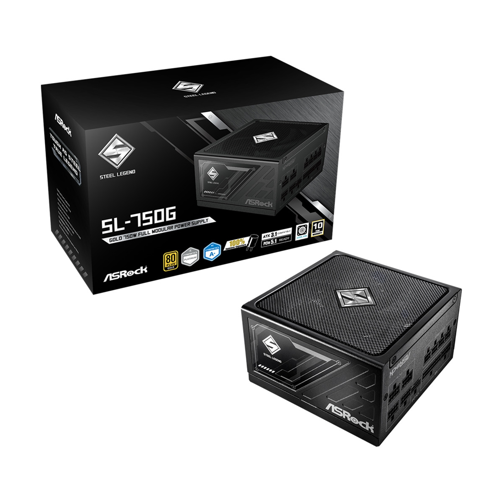 ASRock Steel Legend SL-750G 750W ATX Power Supply Unit, 80 Plus Gold Certified, 120mm Silent Cooling Fan, High Efficiency PSU - Image 3