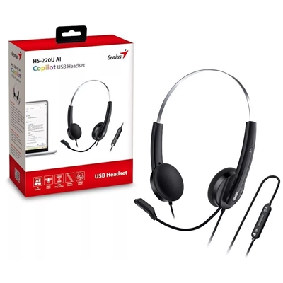 Genius HS-220U-C Copilot AI Ultra Lightweight Headset with Mic, USB-C Connection, Plug and Play, Adjustable Headband and microphone with In-line Volume Control, Black - Image 2